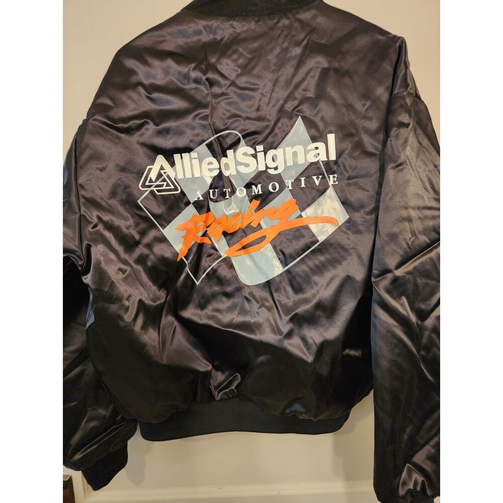 VTG Racing Jacket Mens L Alliedsignal Fram Button Sheen Made In USA.crispy New!